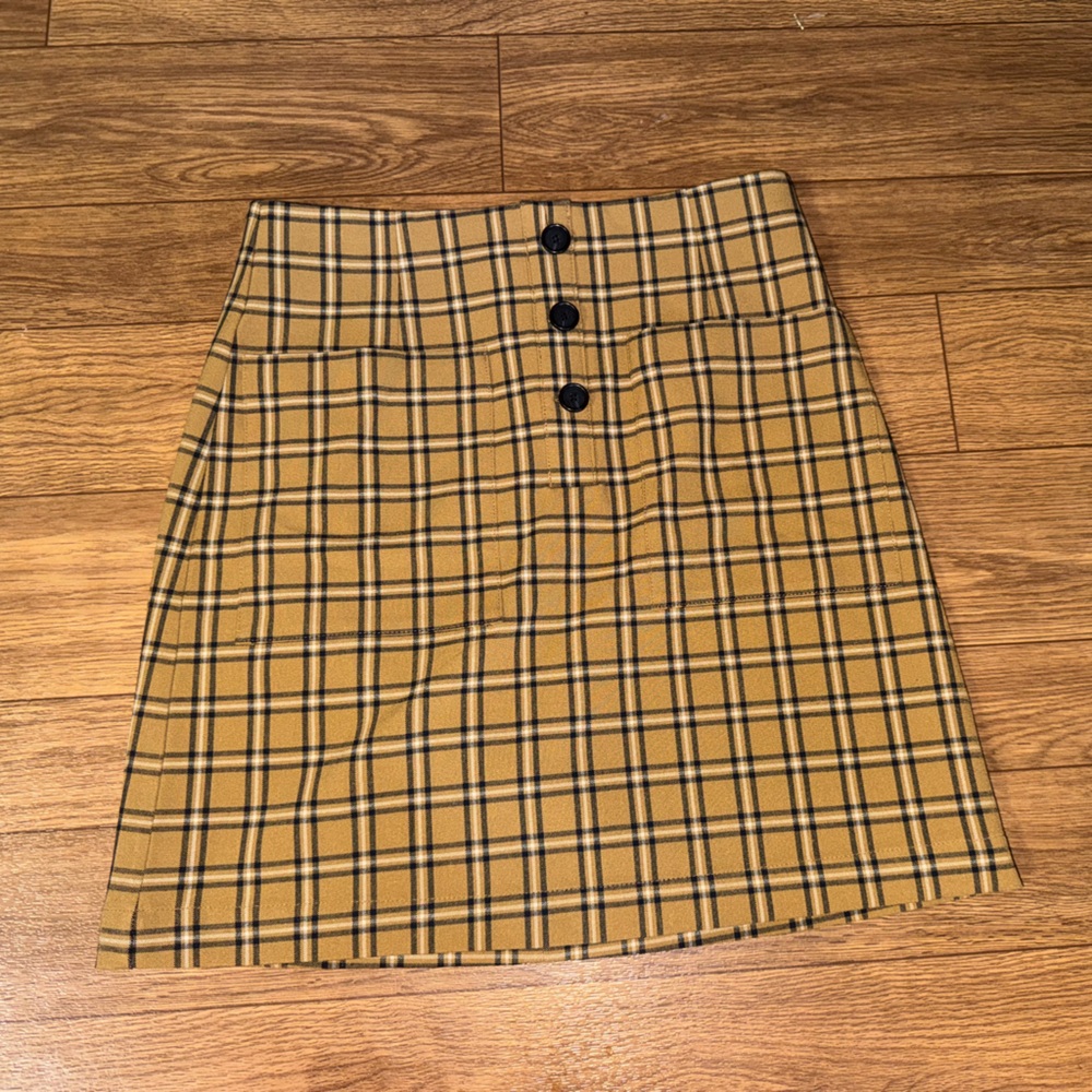 Plaid A-Line Mini Skirt in Mustard Yellow